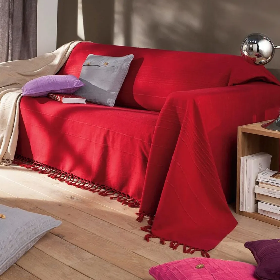 BecquetPlaid ou jeté de canapé uni en coton ORION - Rouge
