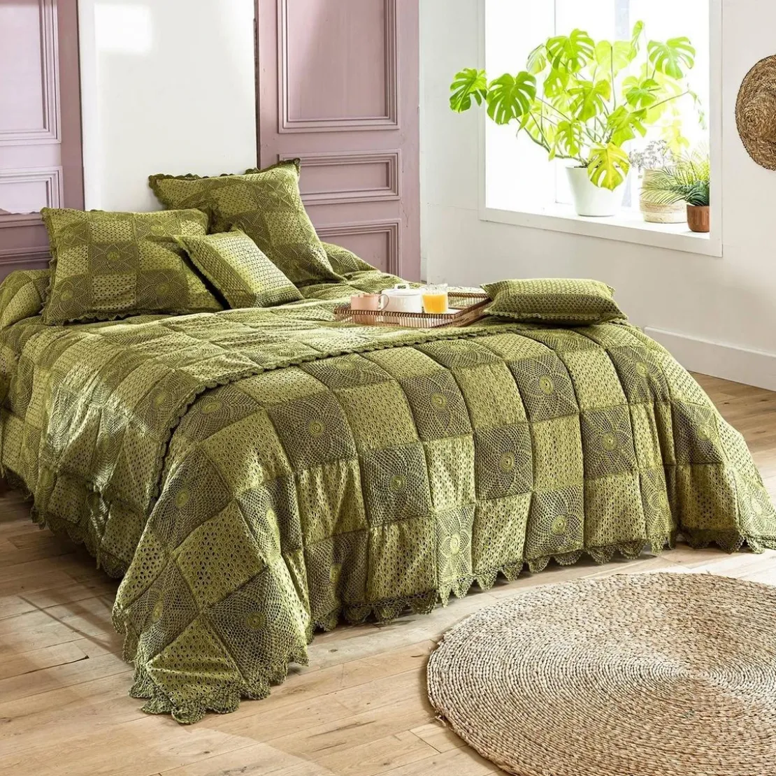 BecquetPlaid SANDRA en cotonvert kaki
