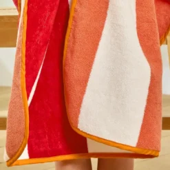 BecquetPoncho de bain enfant en coton 400 g/m² rayé rose framboise - PONCHOTRANSAT