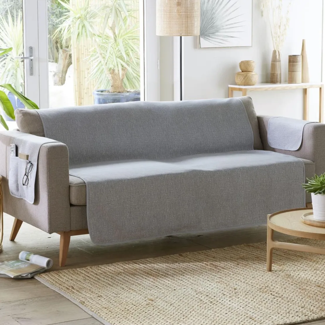 BecquetProtège canapé BOSQUE 100x200 gris perle