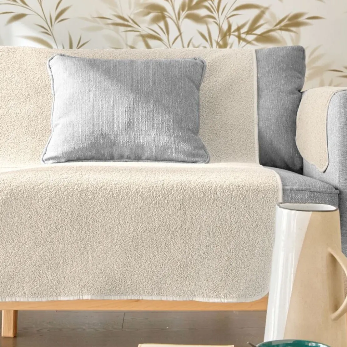 BecquetProtège fauteuil tissu écru SHERPA - blanc écru