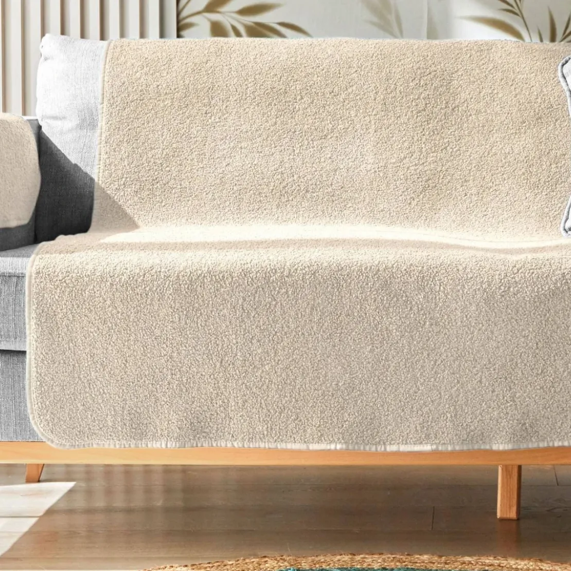 BecquetProtège fauteuil tissu écru SHERPA - blanc écru