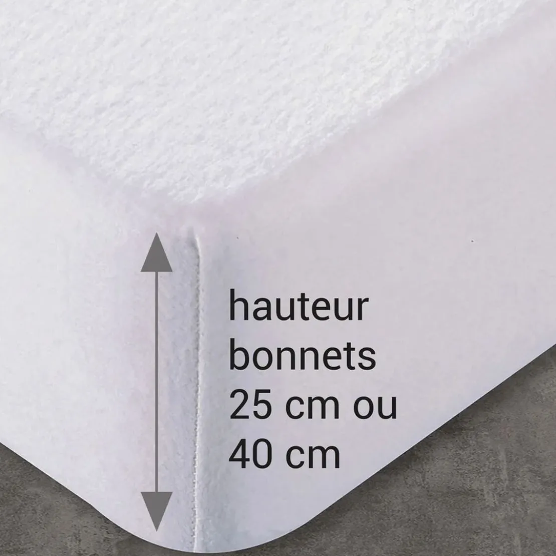 BecquetProtège-matelas molleton Irrétrex blanc grands bonnets 40 cm