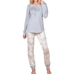 BecquetPyjama femme en coton motif fleurs DODO HOMEWEAR® - Gris