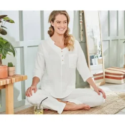 BecquetPyjama femme en gaze de coton GAZELONG blanc