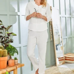 BecquetPyjama femme en gaze de coton GAZELONG blanc