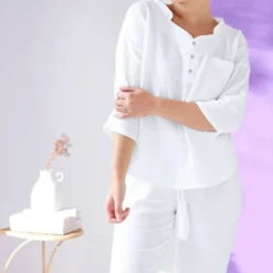 BecquetPyjama femme en gaze de coton GAZELONG blanc