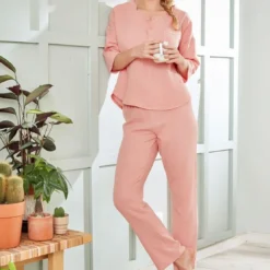 BecquetPyjama femme en gaze de coton GAZELONG rose clair