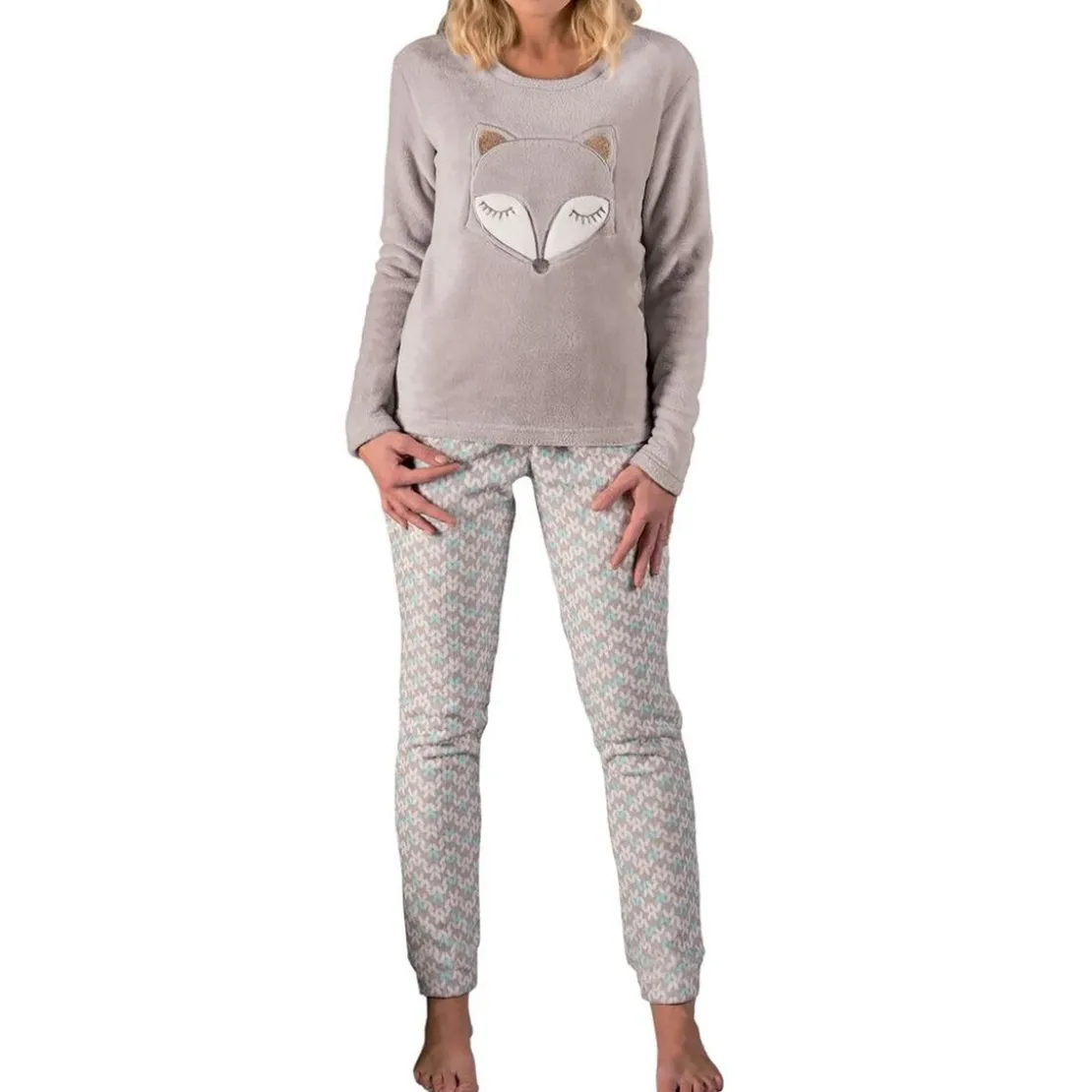 BecquetPyjama femme en polyester motif renard DODO HOMEWEAR - beige