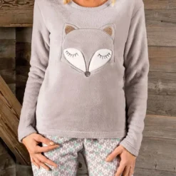BecquetPyjama femme en polyester motif renard DODO HOMEWEAR - beige