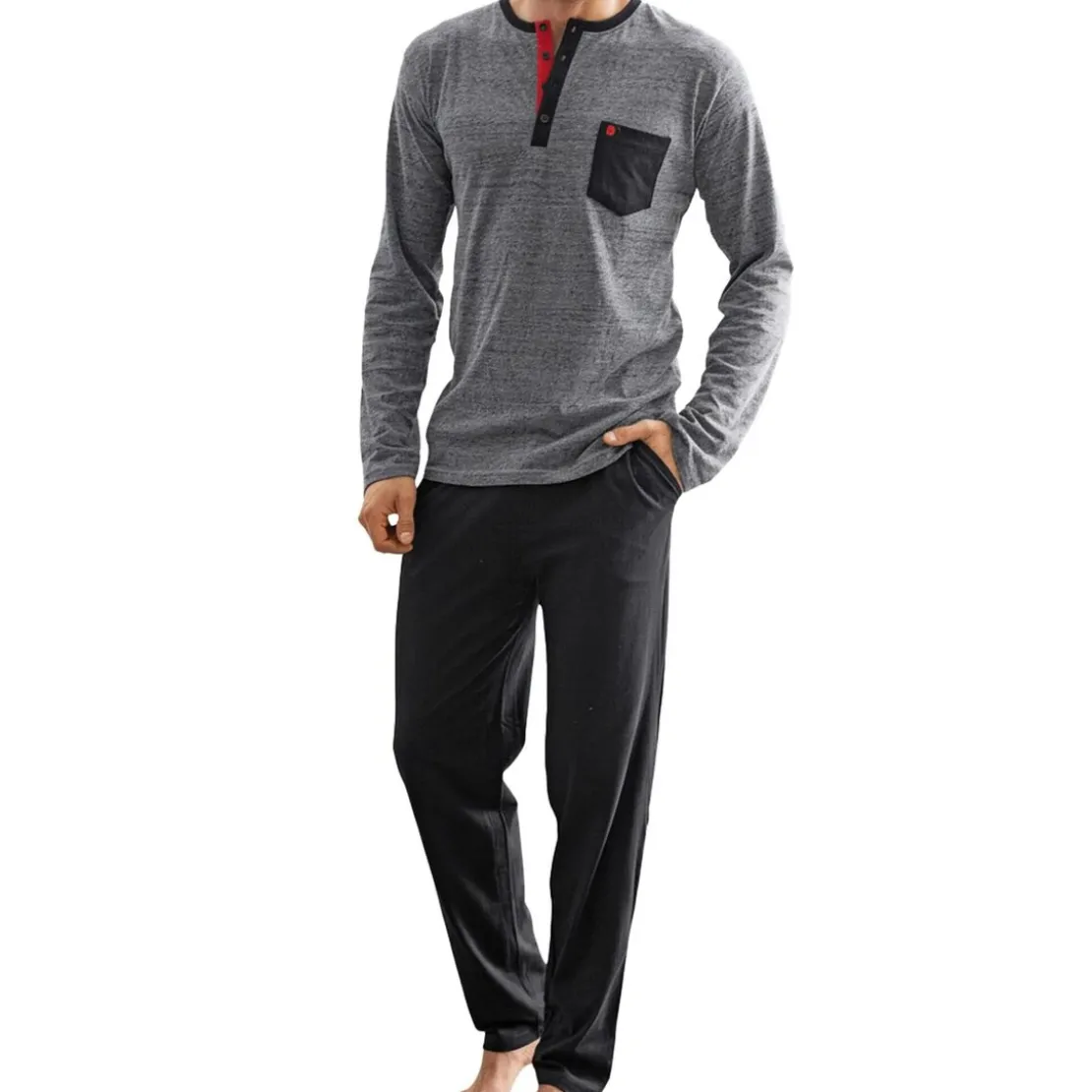 BecquetPyjama homme en coton gris chiné avec détails noirs - DODO Homewear