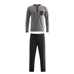 BecquetPyjama homme en coton gris chiné avec détails noirs - DODO Homewear