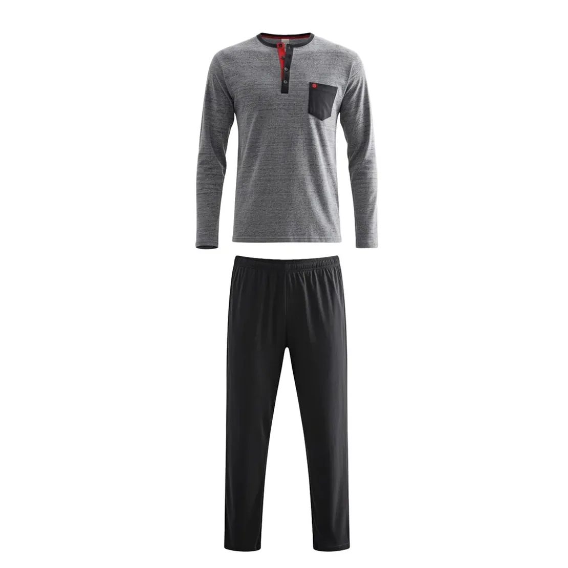 BecquetPyjama homme en coton gris chiné avec détails noirs - DODO Homewear
