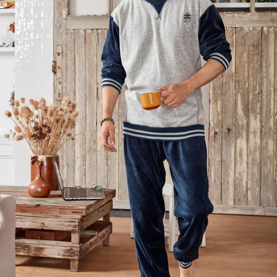 BecquetPyjama homme en coton style jogging manches longues LONDONIE - bleu