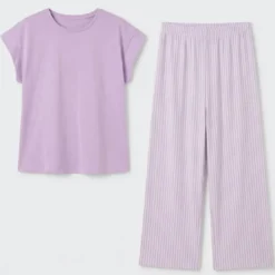 BecquetPyjama polyester violet lilas à rayures blanches - IRIPYJ