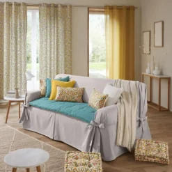 BecquetRideau en coton floral tropical, RID.CAPRI Rideau L135xH260 jaune