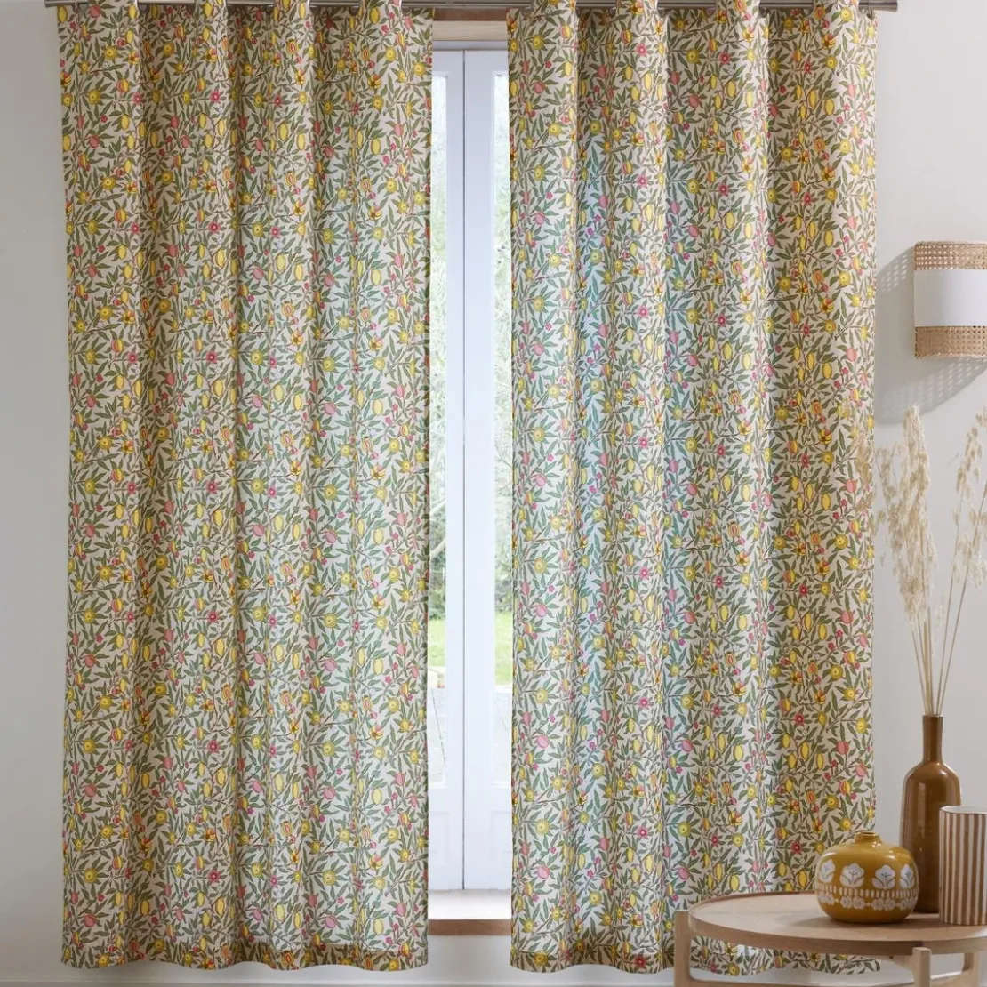 BecquetRideau en coton floral tropical, RID.CAPRI Rideau L135xH260 jaune