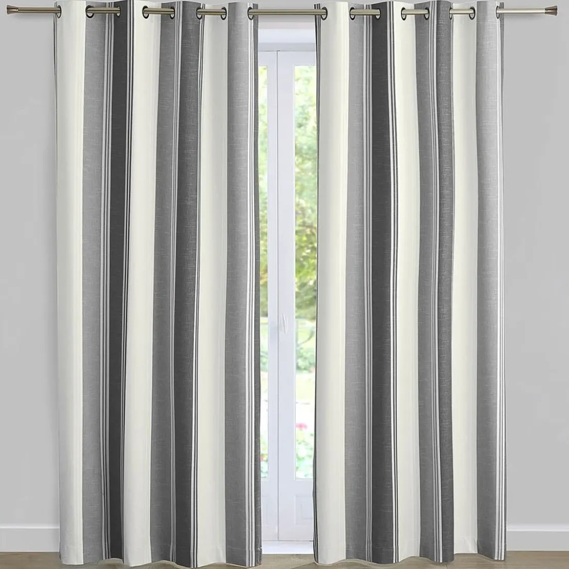 BecquetRideau occultants thermiques chambray en coton rayé ALPS - gris