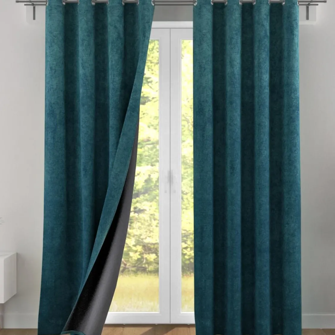 BecquetRideau occultant velours thermique OCC.GALENA - bleu canard