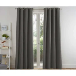 BecquetRideau à oeillets unis occultants thermiques aspect chambray - Gris