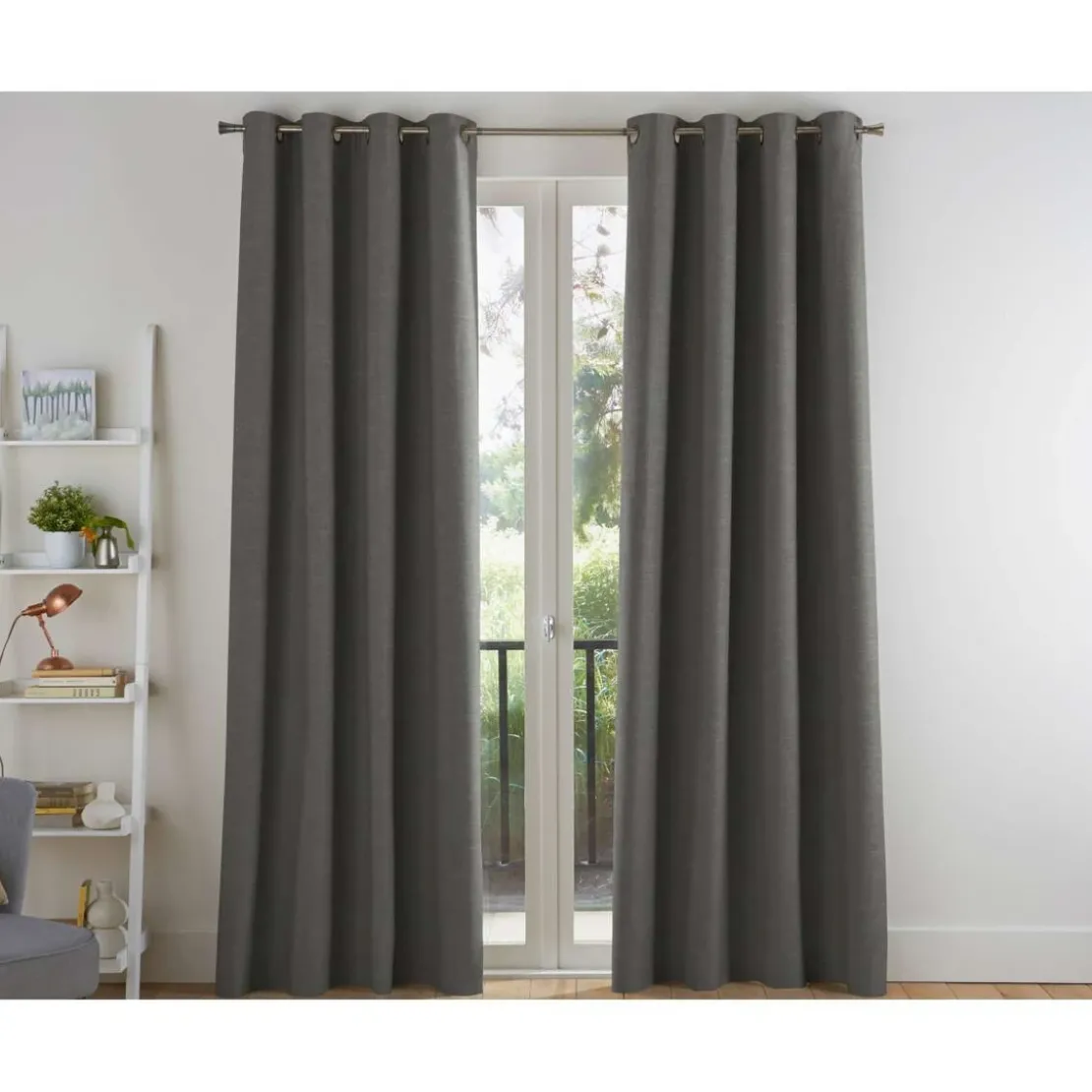BecquetRideau à oeillets unis occultants thermiques aspect chambray - Gris