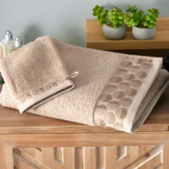 BecquetServiette de toilette en coton beige avec liteau cercle - SERVOPTIQUE