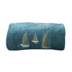 BecquetServiette de toilette en coton 450 g/m² brodés BATEAUXbleu paon