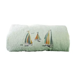 BecquetServiette de toilette en coton 450 g/m² brodés BATEAUX vert d'eau
