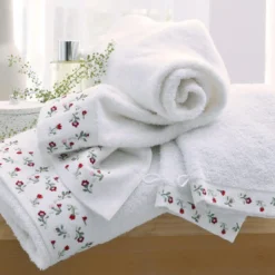 BecquetServiette de toilette en coton blanc avec liteau floral - FLORA