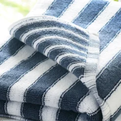 BecquetServiette de toilette en coton bleu motif rayures - Collection LAURA