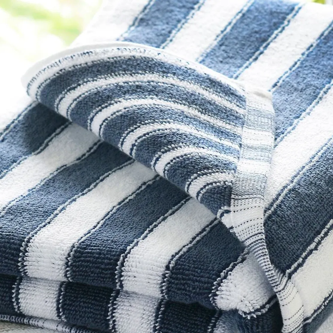 BecquetServiette de toilette en coton bleu motif rayures - Collection LAURA