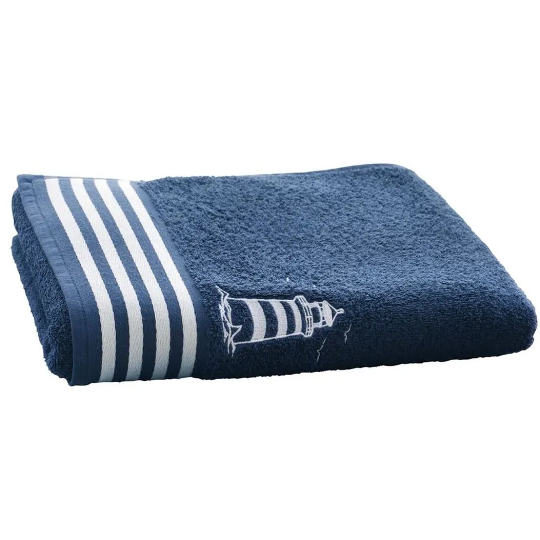 BecquetServiette de toilette et drap de bain bleu marine motif phare - PHARE