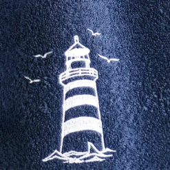 BecquetServiette de toilette et drap de bain bleu marine motif phare - PHARE