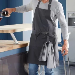 BecquetTablier en coton gris anthracite uni - LONA