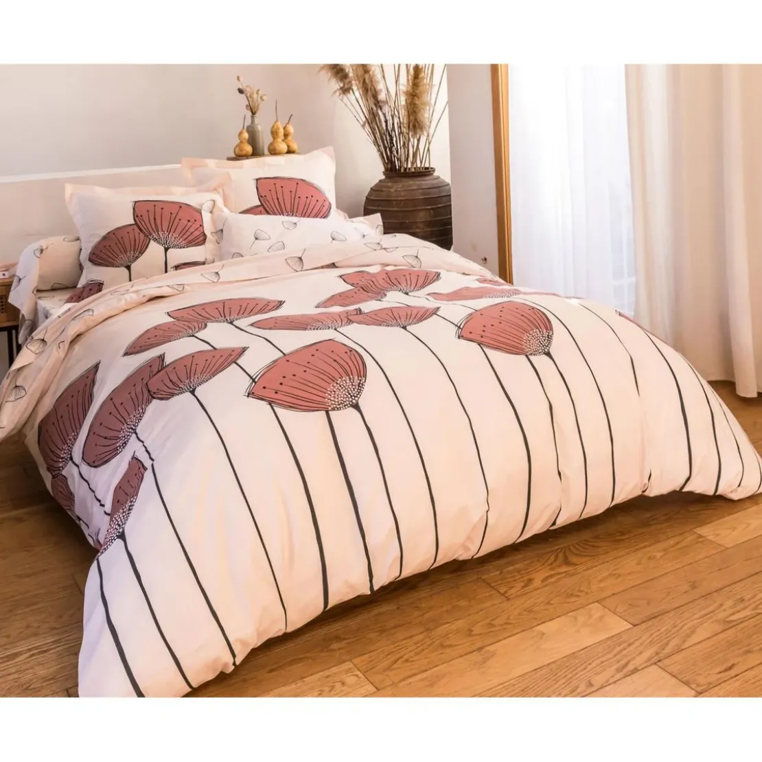 BecquetTaie de traversin COQUELICOT corail