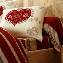 BecquetTaie de traversin coton rouge à motif placé écru - VALMOREL