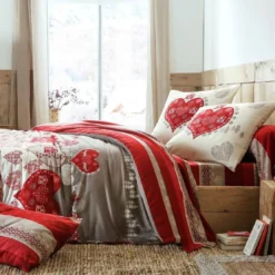 BecquetTaie de traversin coton rouge à motif placé écru - VALMOREL