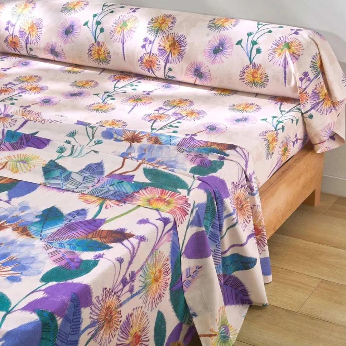 BecquetTaie de traversin coton beige rosé motif floral multicolore - Collection IMAGINAIRE
