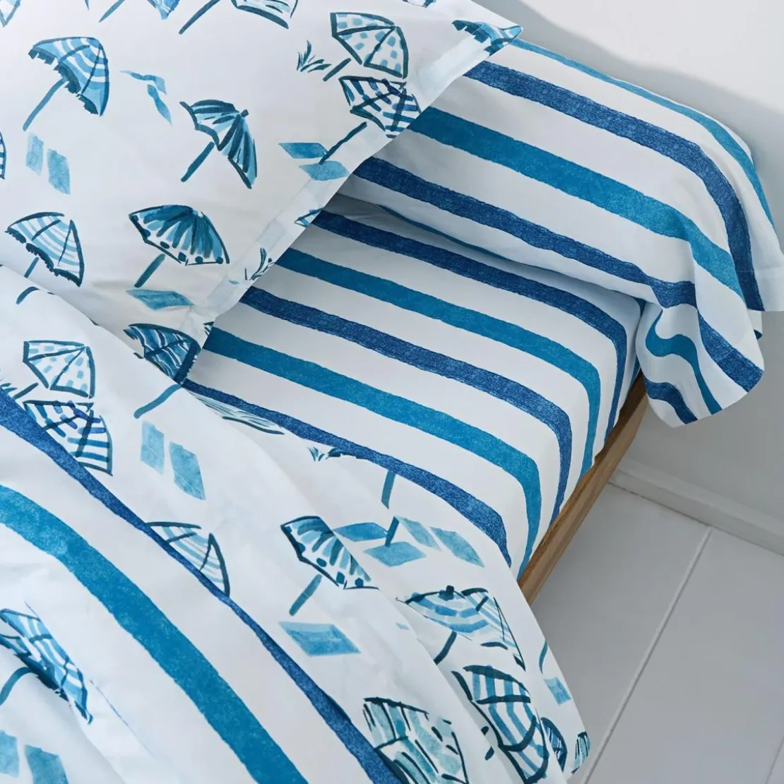 BecquetTaie de traversin coton PARASOL - bleu