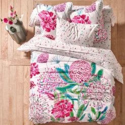 BecquetTaie de traversin coton blanc cassé floral multicolore - ROSE MENTHOL