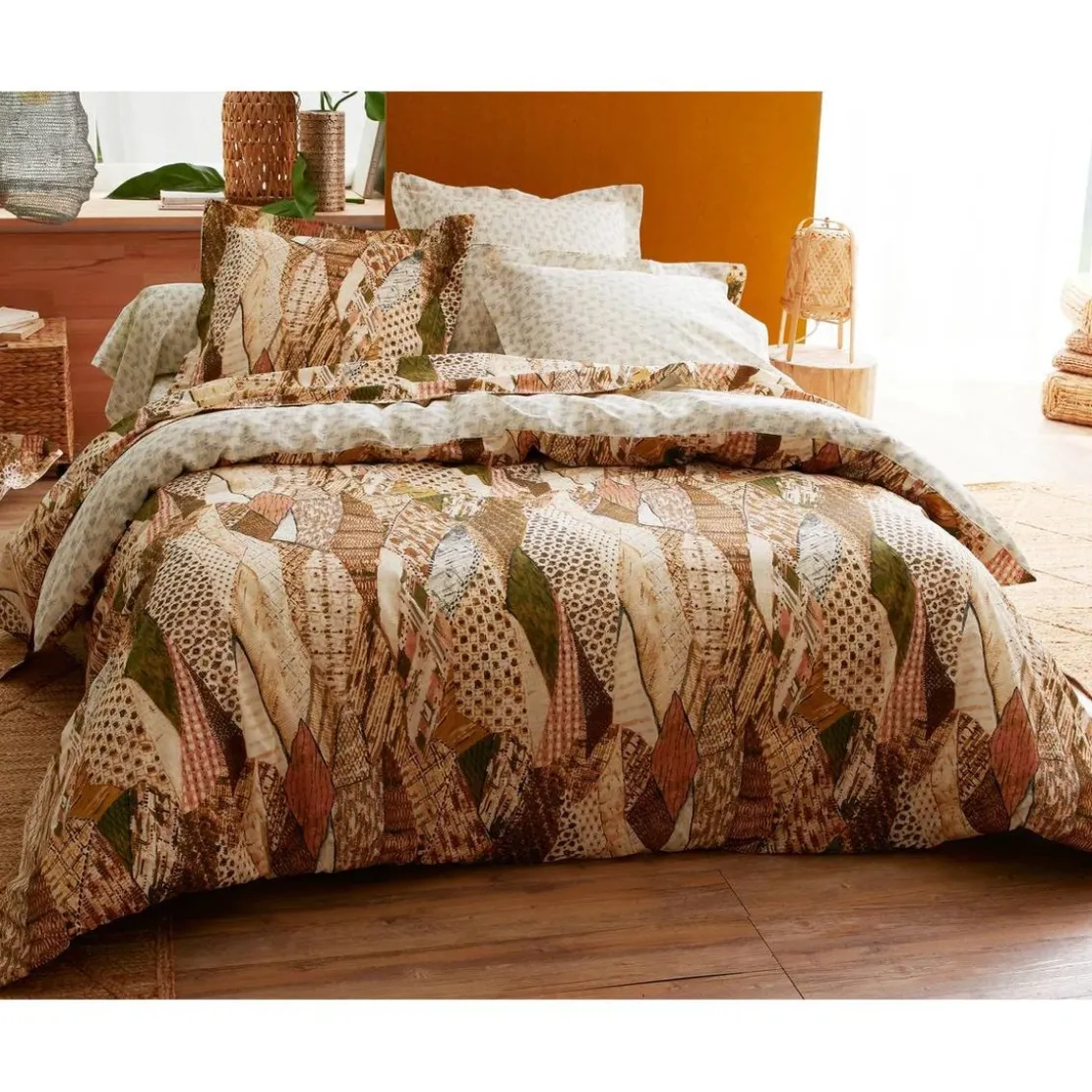 BecquetTaie de traversin en coton SKINNY effet pachwork motifs ethniques blanc cassé