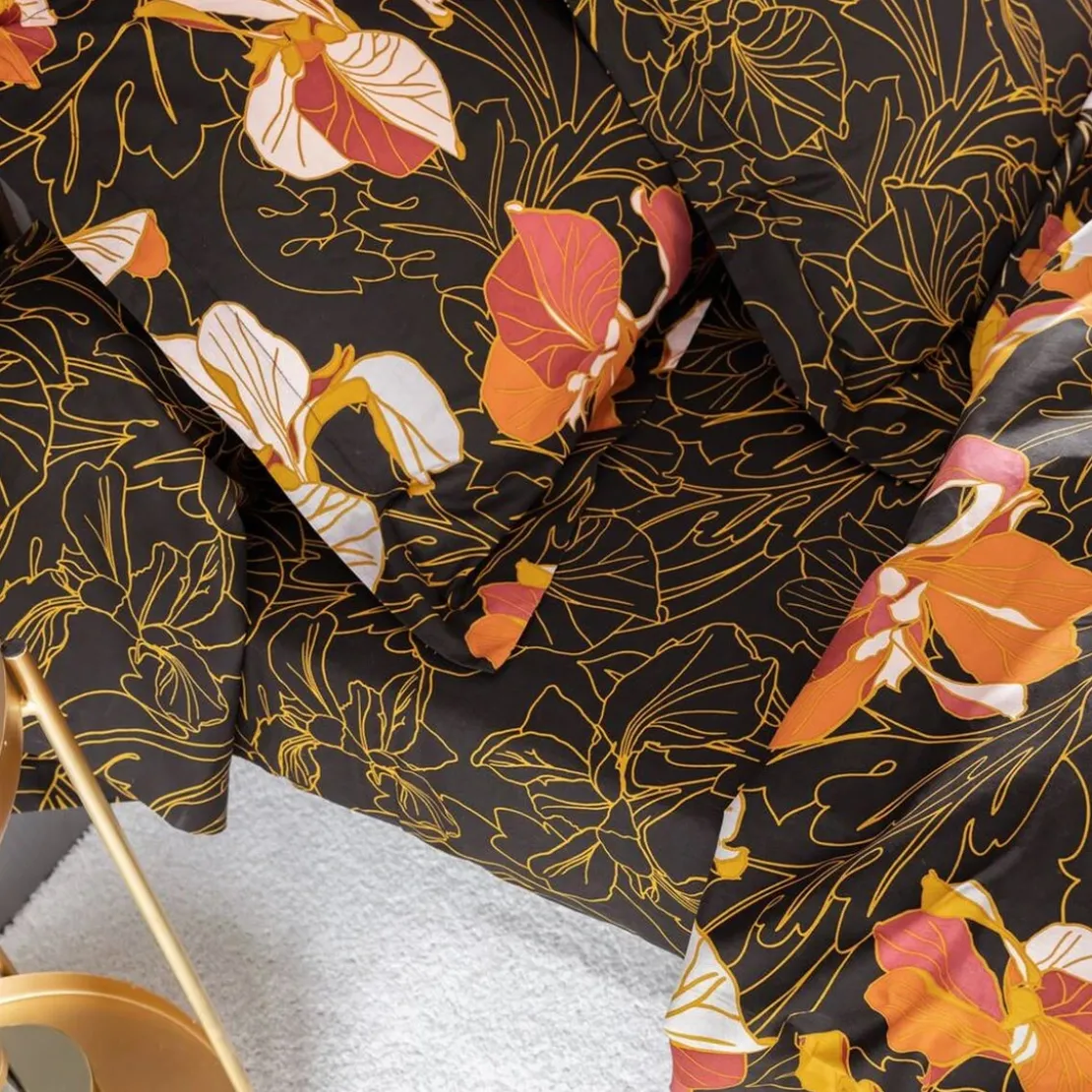 BecquetTaie de traversin en coton noir - GOLD IRIS