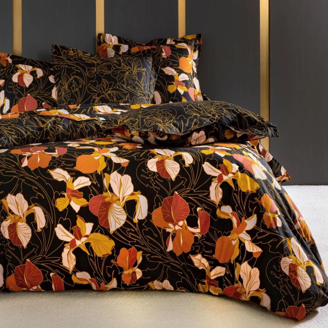 BecquetTaie de traversin en coton noir - GOLD IRIS