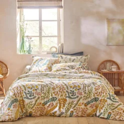 BecquetTaie de traversin en coton écru à motif tropical multicolore - PAULINE