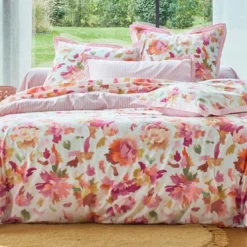 BecquetTaie de traversin en coton rose - VALSE FLEURIE