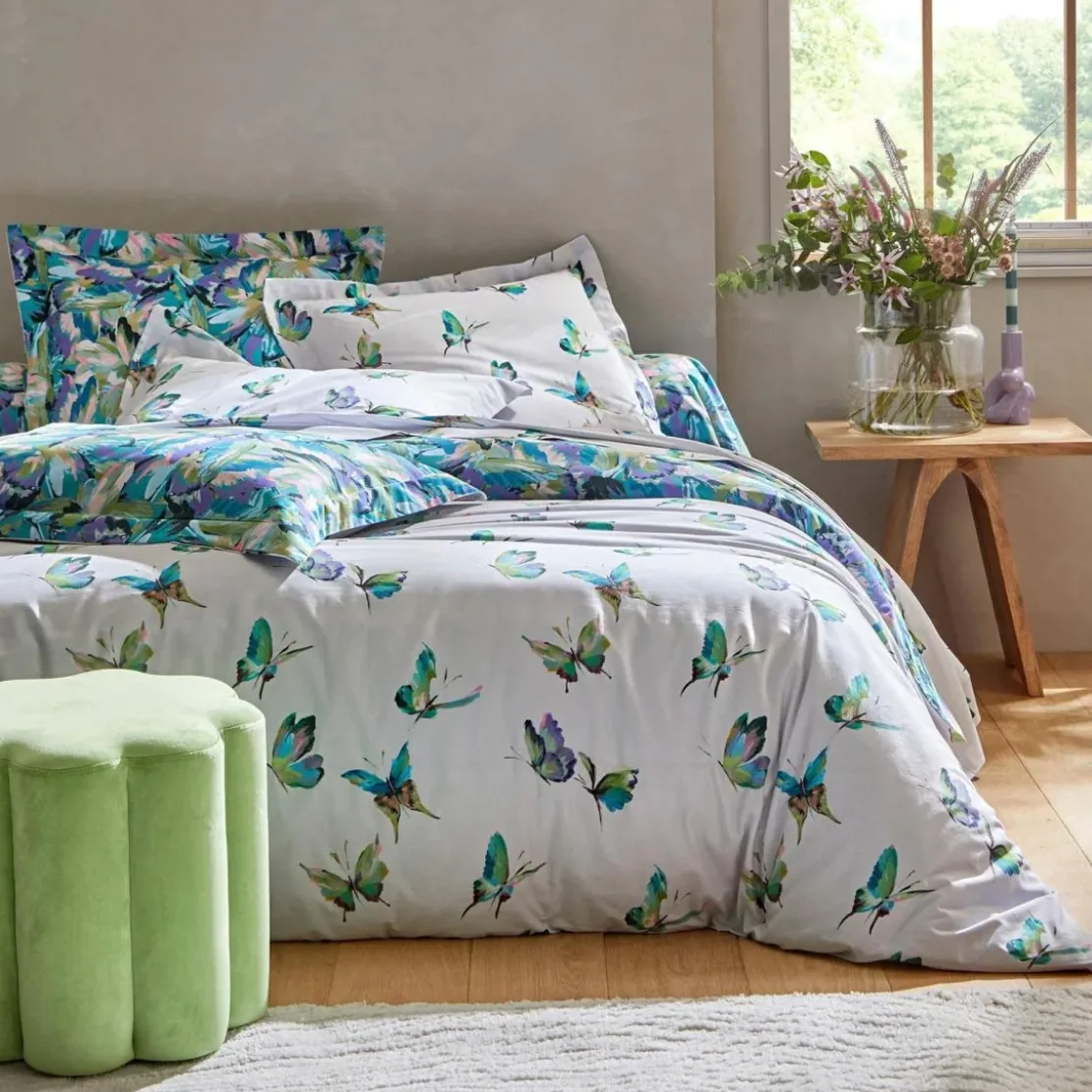 BecquetTaie de traversin en coton multicolore imprimé papillons - PAPILLONNER