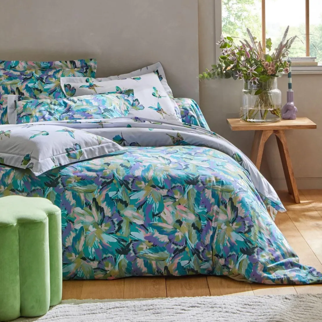 BecquetTaie de traversin en coton multicolore imprimé papillons - PAPILLONNER