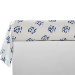 BecquetTaie de traversin en coton blanc cassé motif floral bleu - TANIA