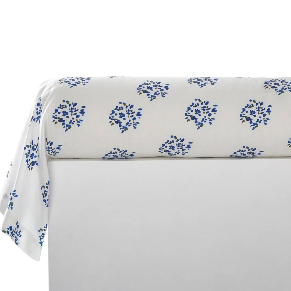 BecquetTaie de traversin en coton blanc cassé motif floral bleu - TANIA