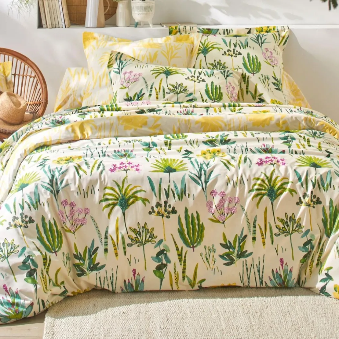 BecquetTaie de traversin en coton écru motif tropical jaune - VITAMINE
